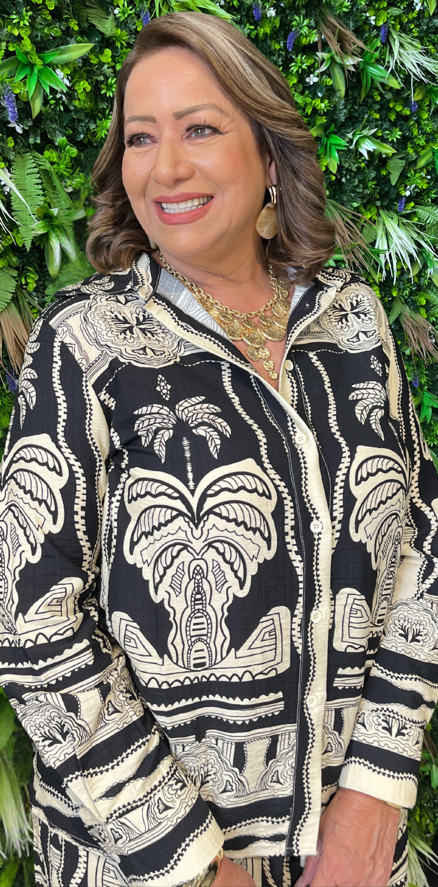 Black Palm Print Blouse