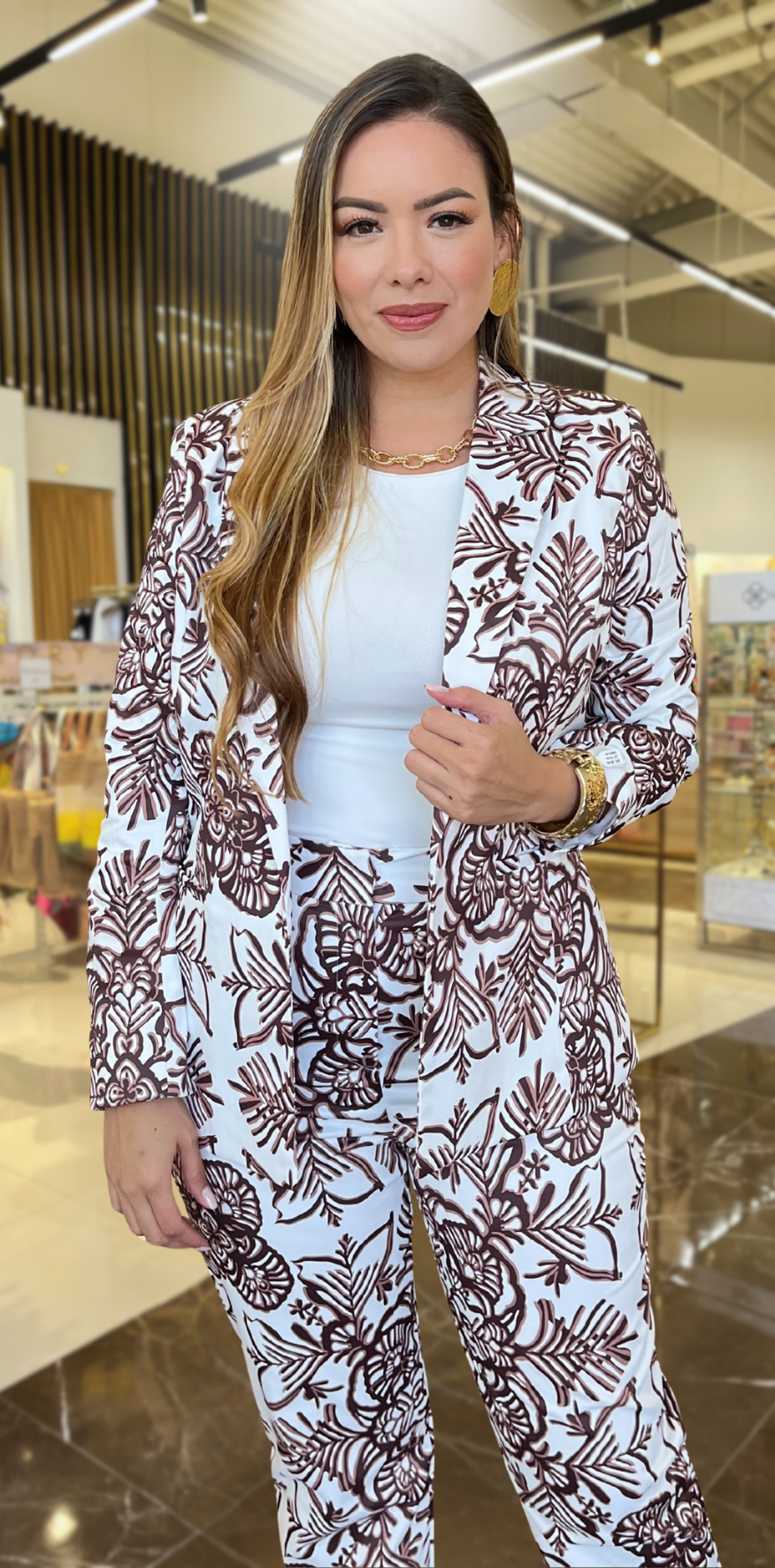 Brown print White Blazer