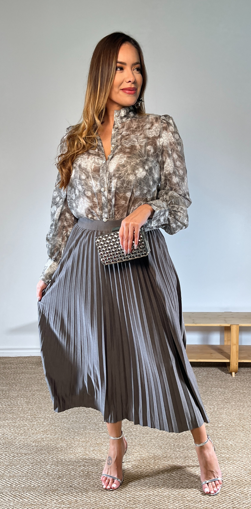 Charcoal Pleated Skirt