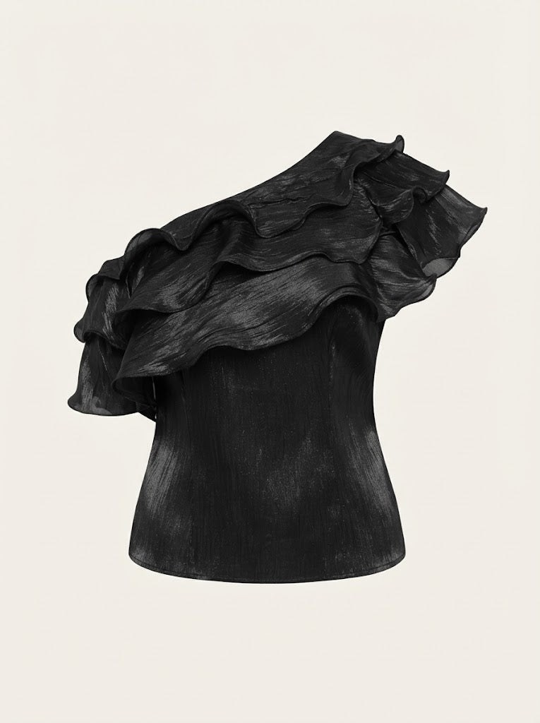 One Shoulder Ruffle Blouse