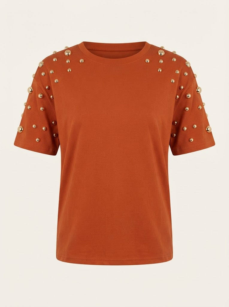 Studded Shoulder T Shirt
