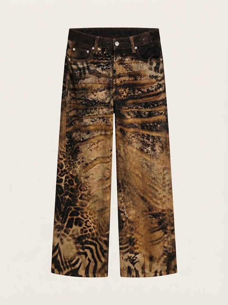 Abstract Print Denim Trousers
