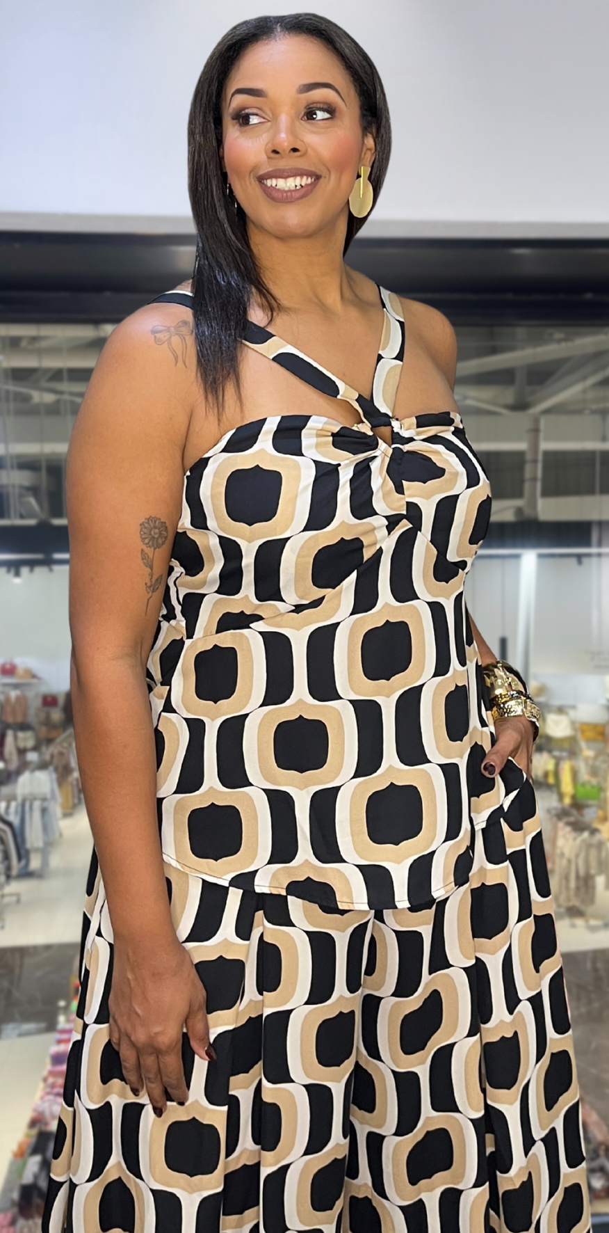 Retro Beige Print Blouse