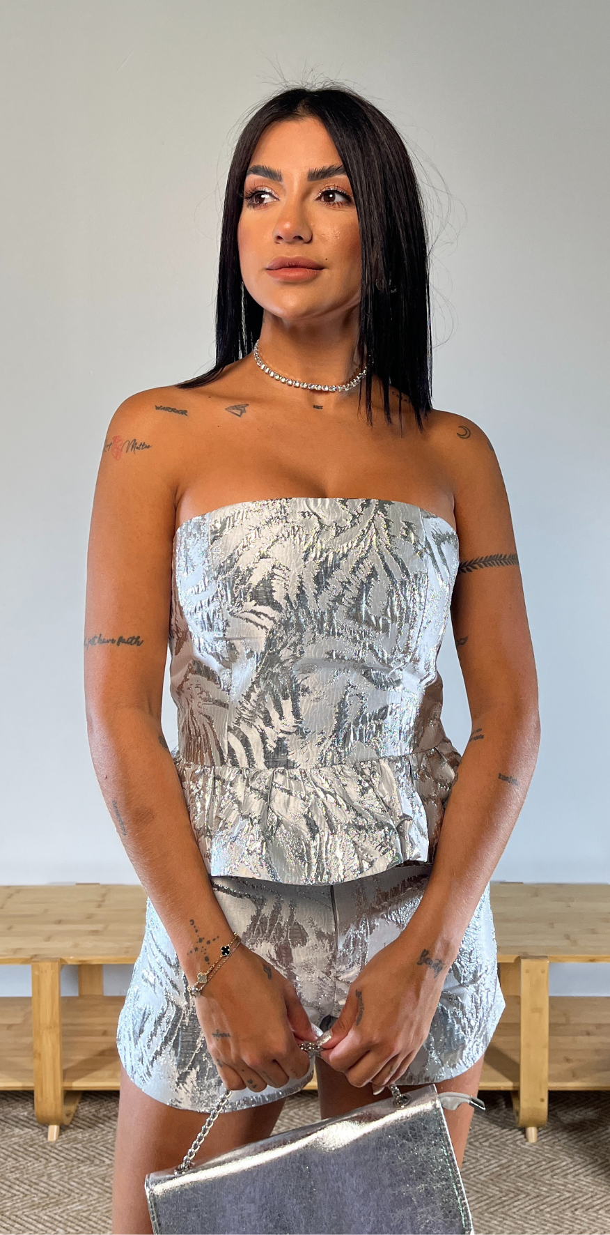 Strapless Silver Top