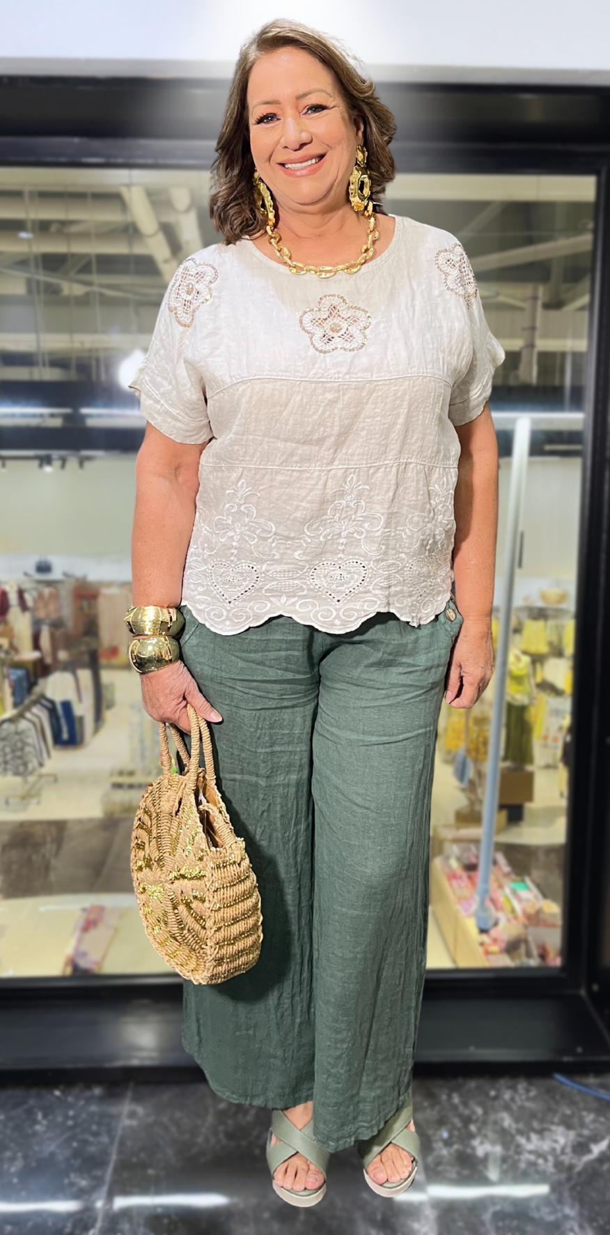 Green Lino Pants