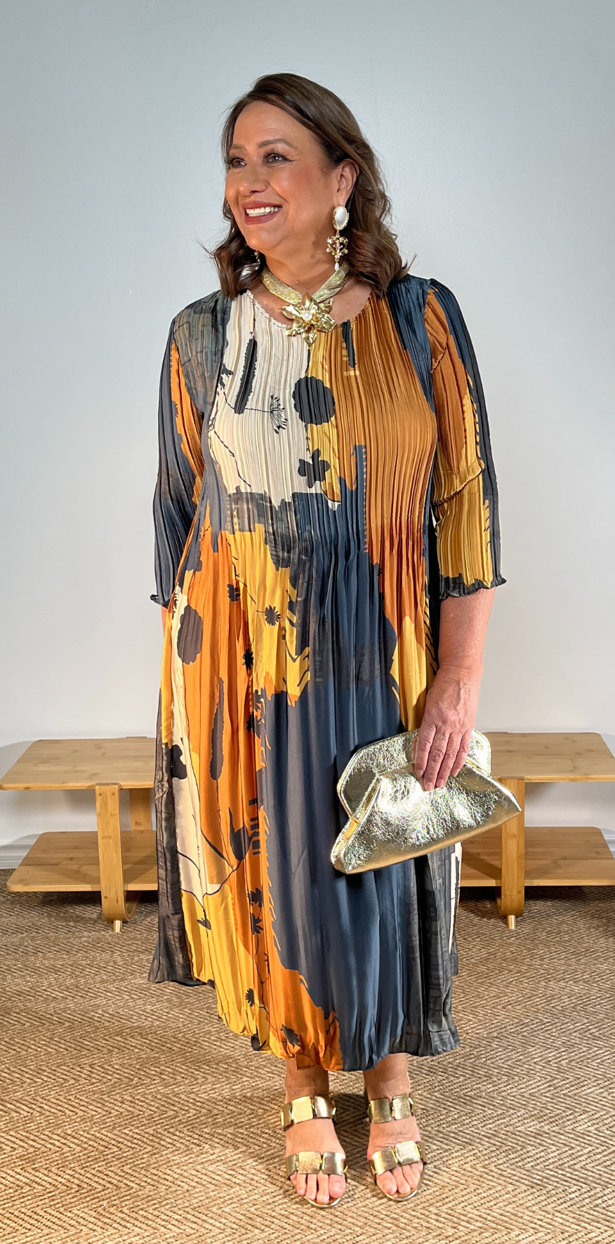 Multi Color Navy Pleated Dress