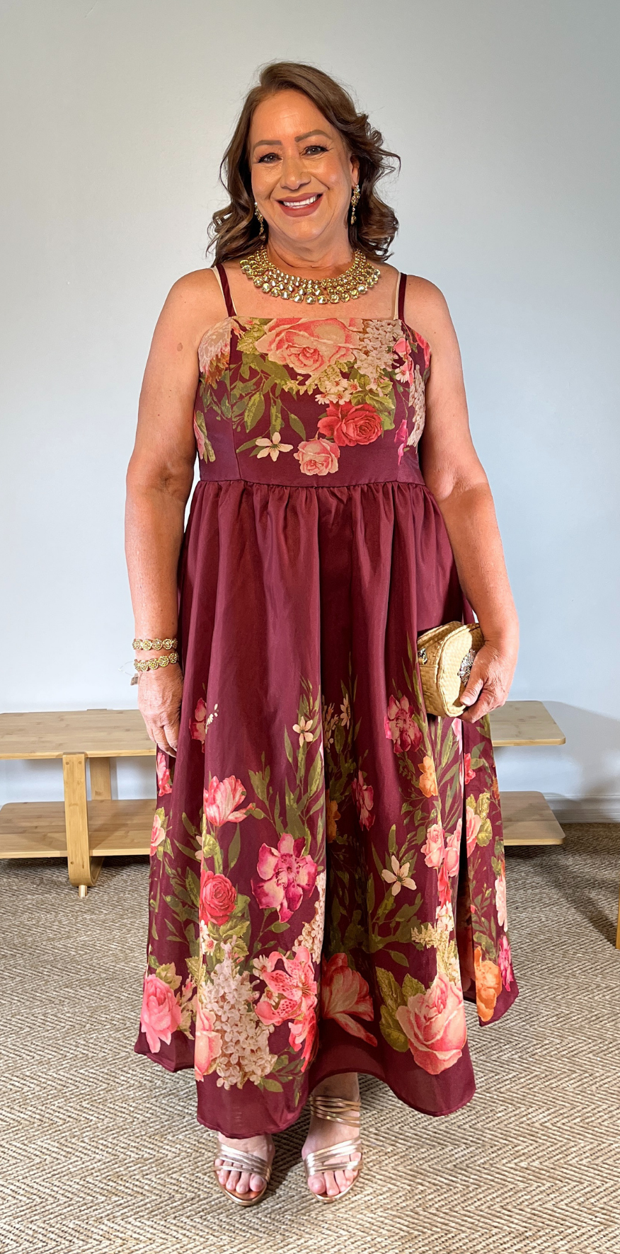 Pink Floral Burgundy Dress
