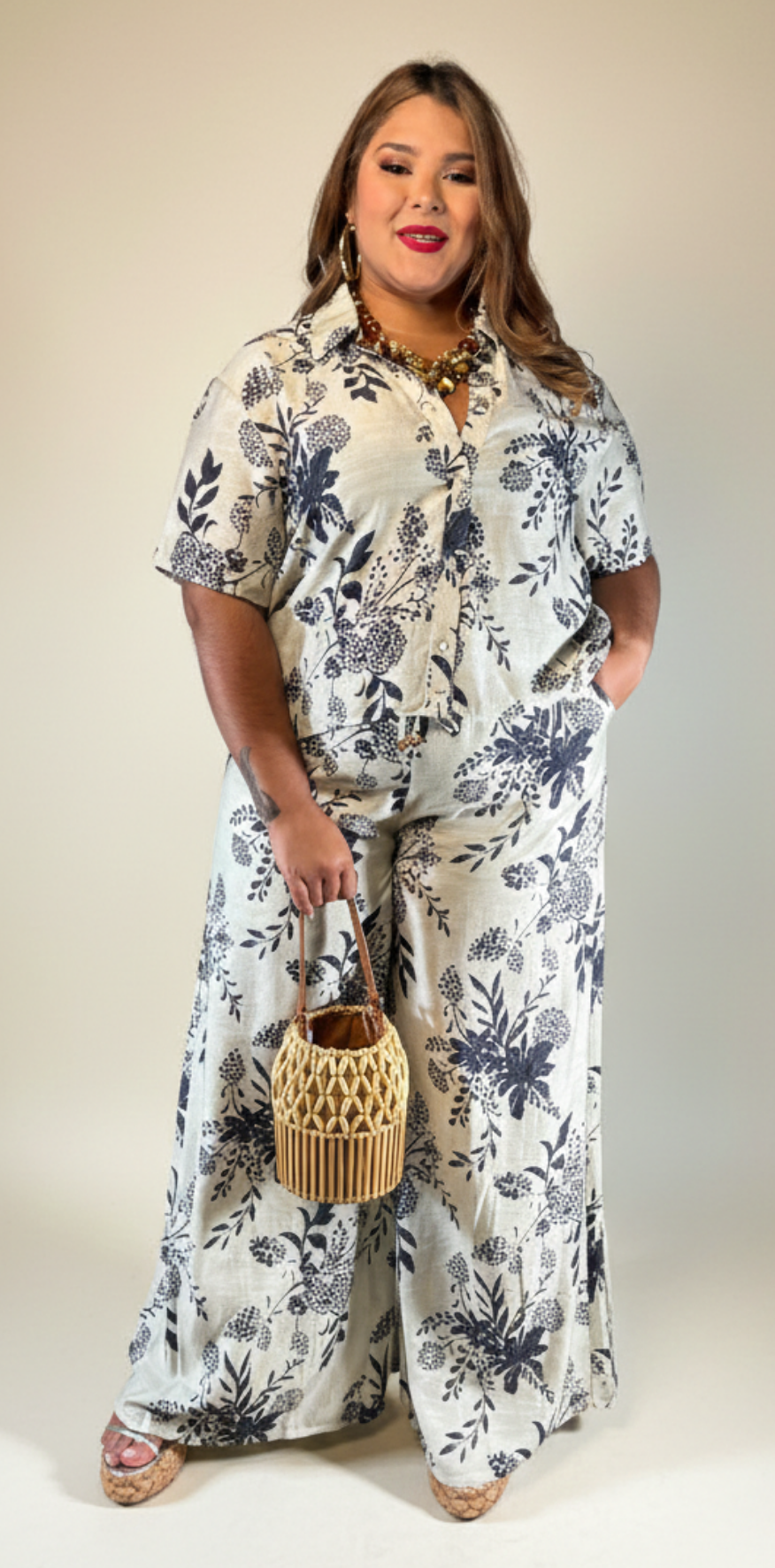 Tropical Leaf Print Pants