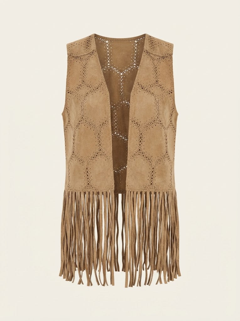 Fringe Detail Suede Vest