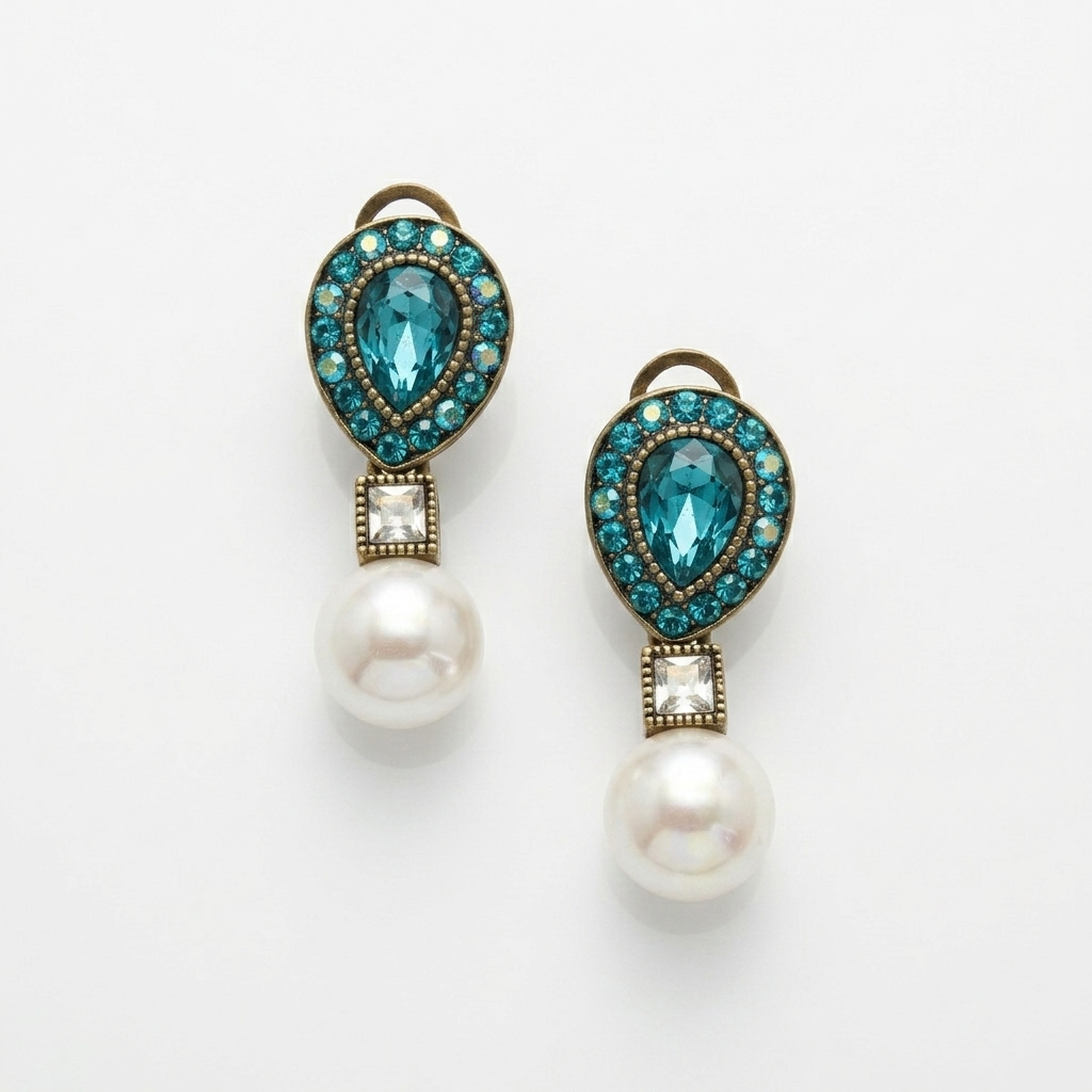 Pearl Detail Blue Earrings