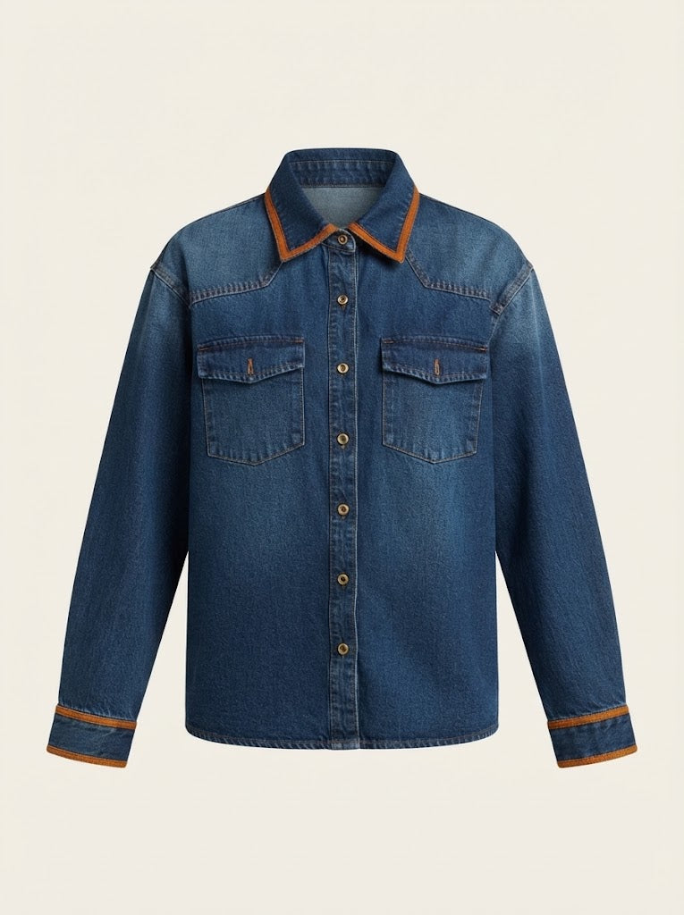Contrast Trim Denim Shirt