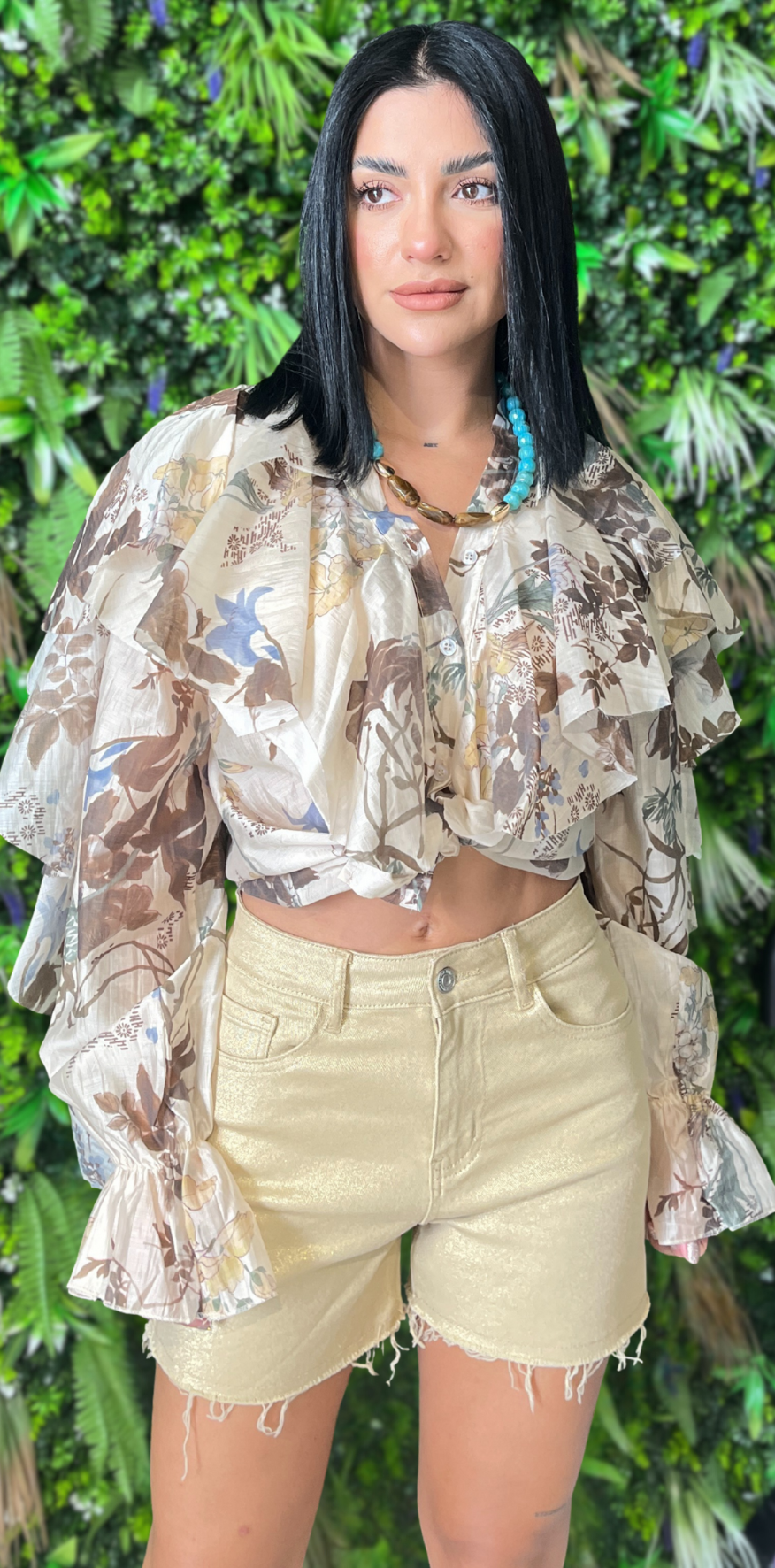 Brown Print Creme Blouse