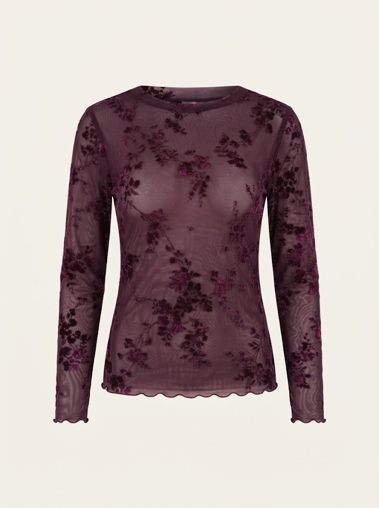 Sheer Floral Mesh Blouse