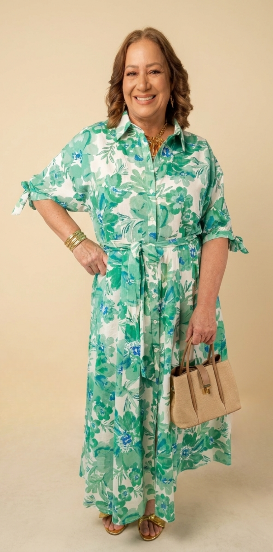 Teal Botanical Print Dress