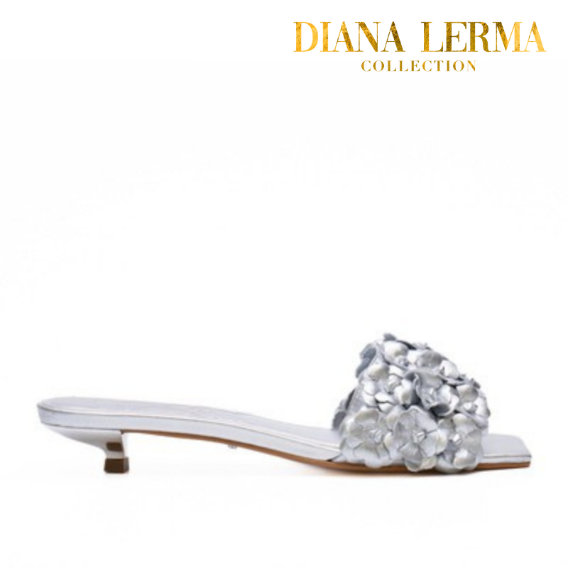 Silver Floral Kitten Heels