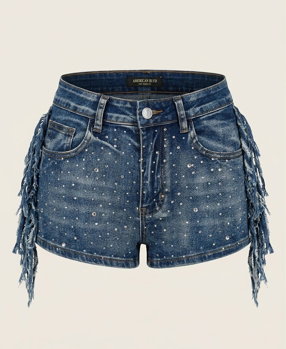 Studded Fringe Denim Shorts