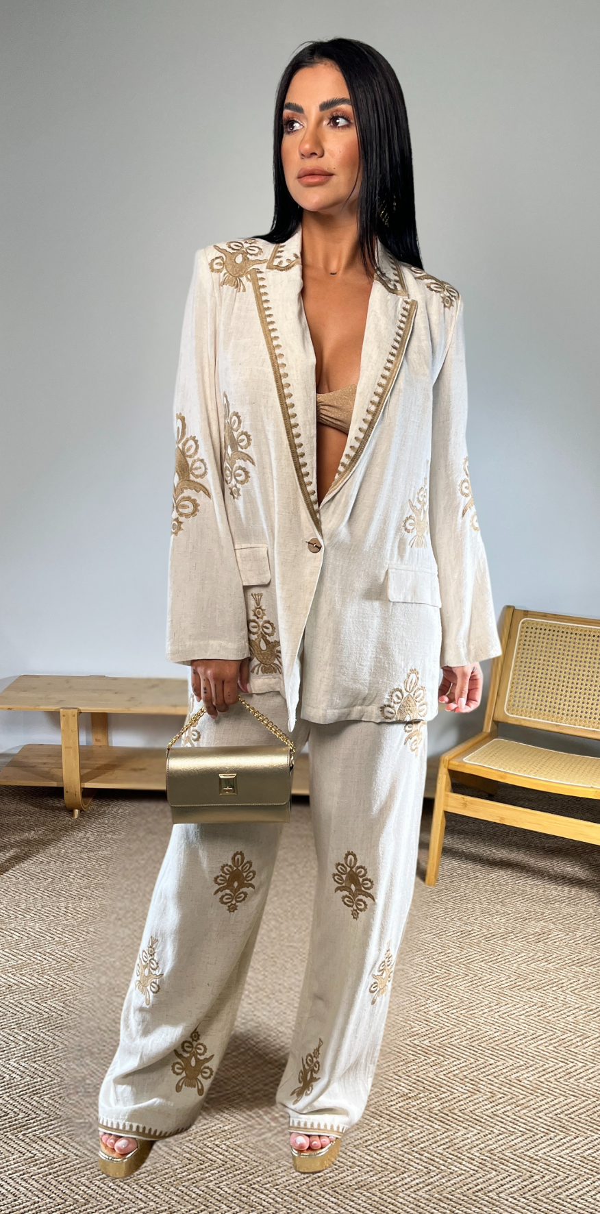 Bronze Details Oversized Pants