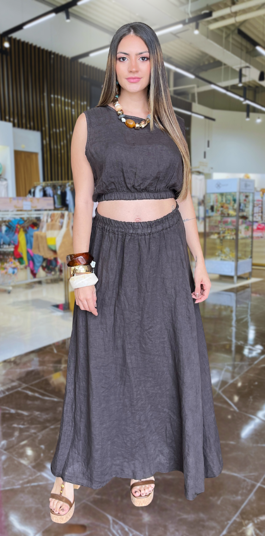 Brown Lino Skirt