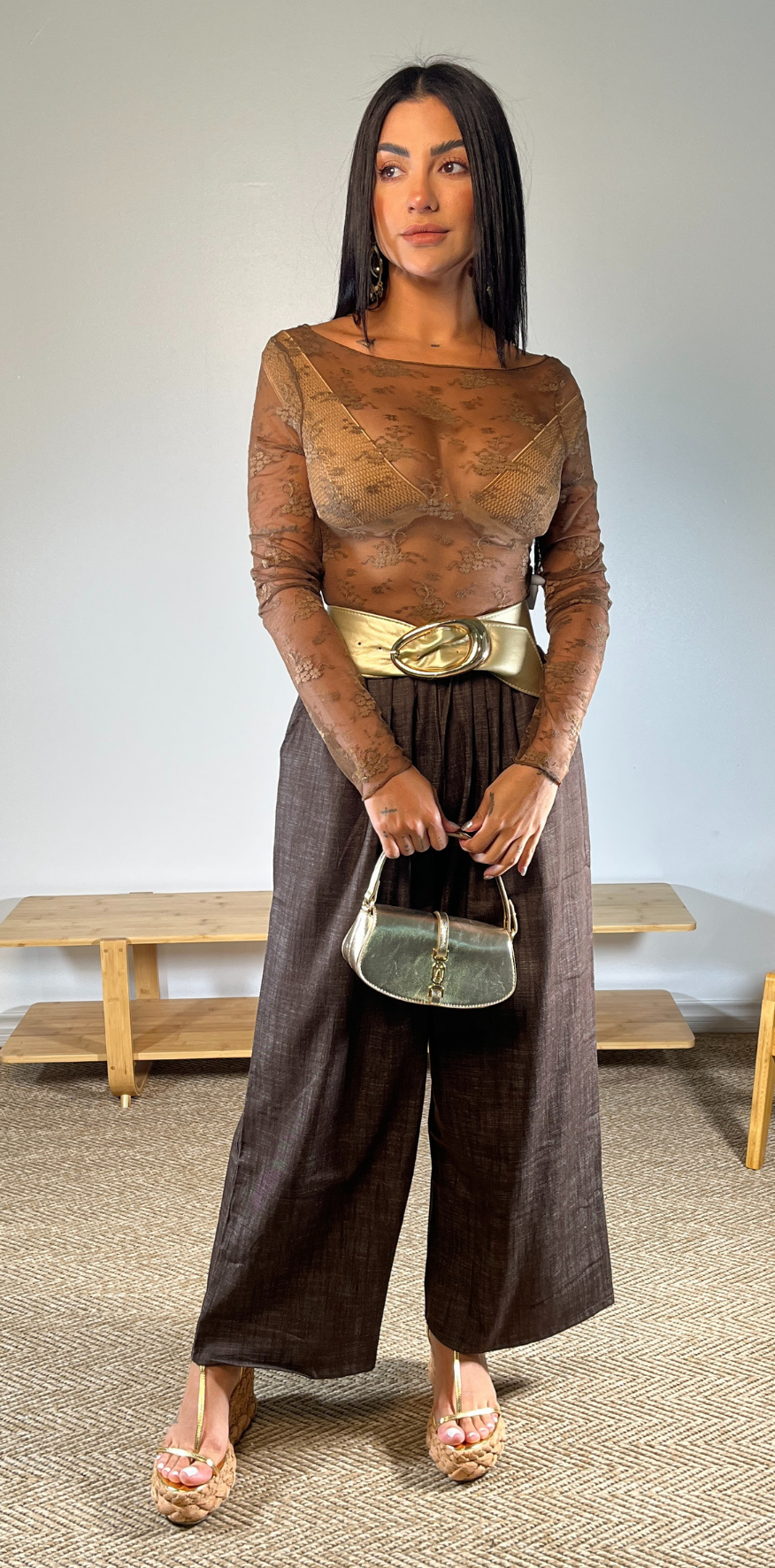 Brown Wide Leg Trousers