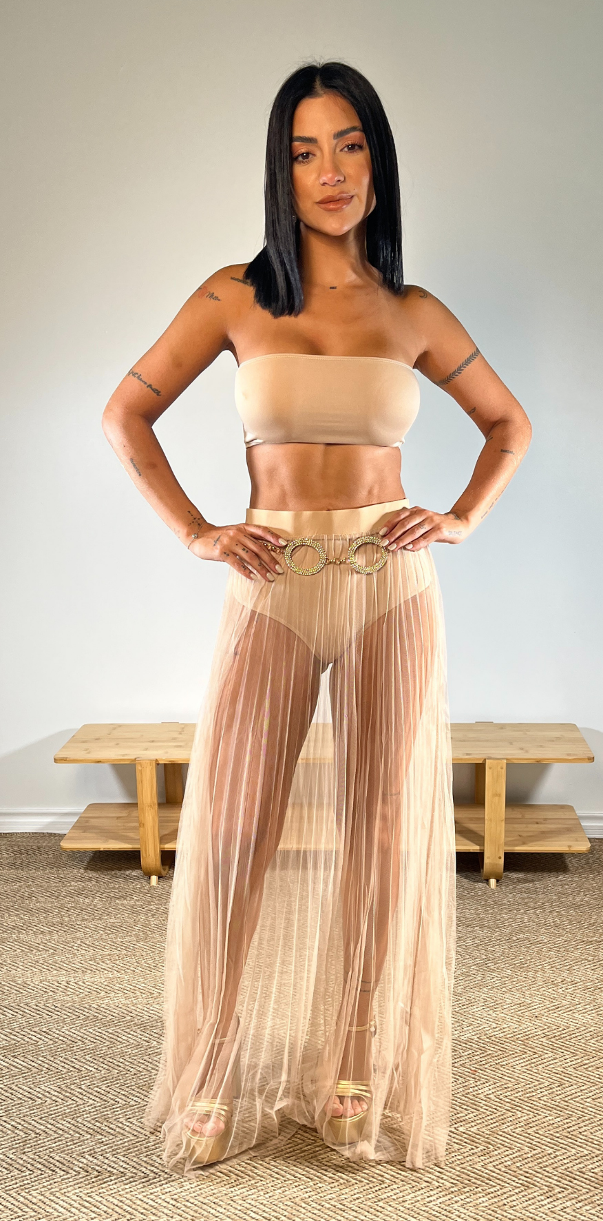 Beige Strapless Crop Top