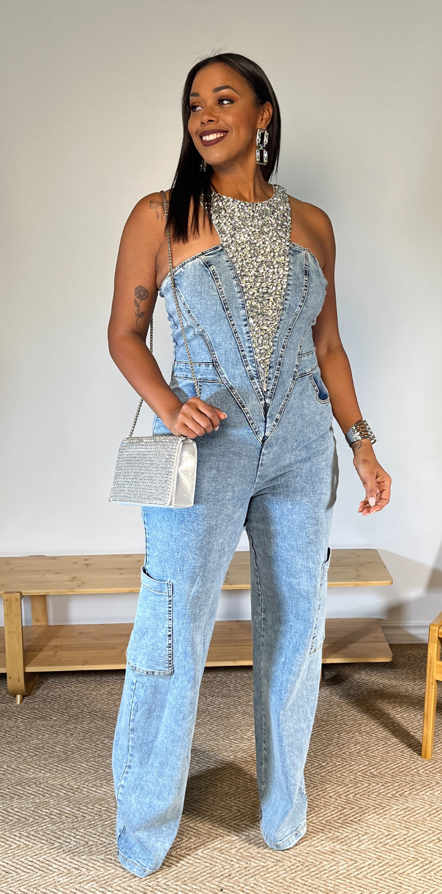 Bedazzled Blue Denim Jumpsuit