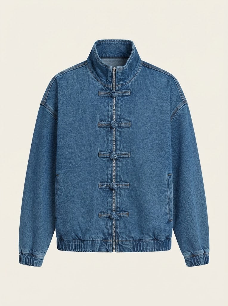 Mandarin Collar Denim Jacket