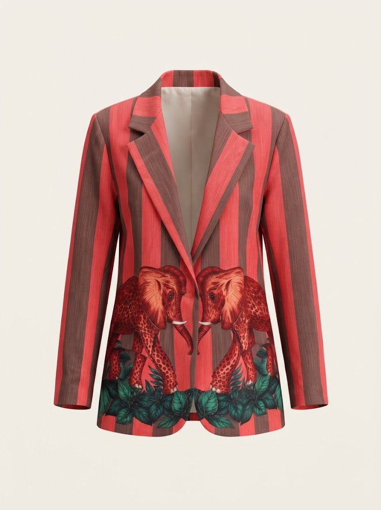 Striped Elephant Print Blazer