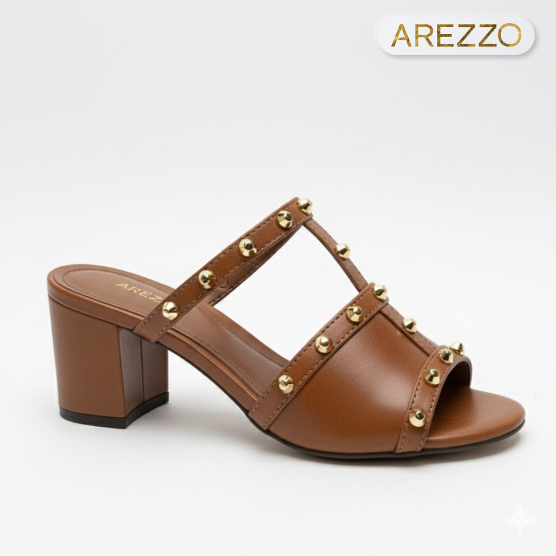 Gold Studs Mocha Block Heels