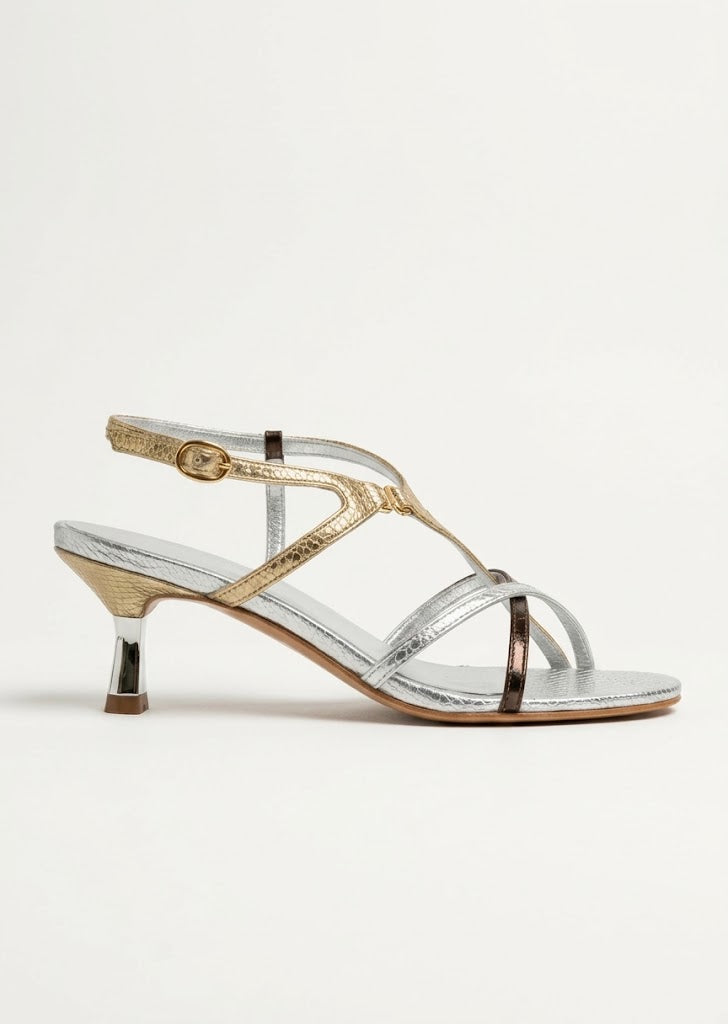 Gold Detail Silver Heels
