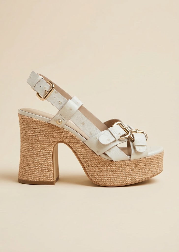 Ivory Multi Straps Block Heels