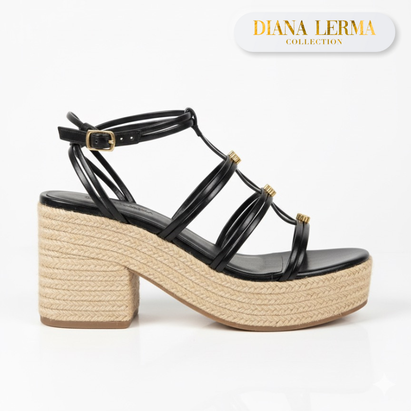 Black and Beige Chunky Heels