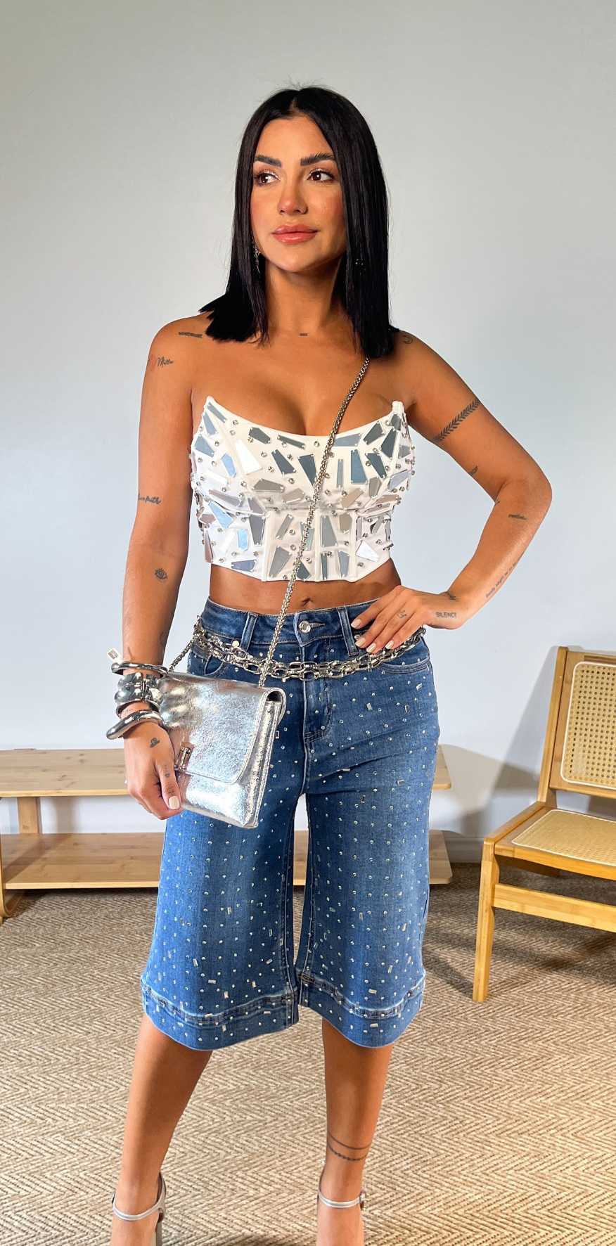 Silver Details White Top