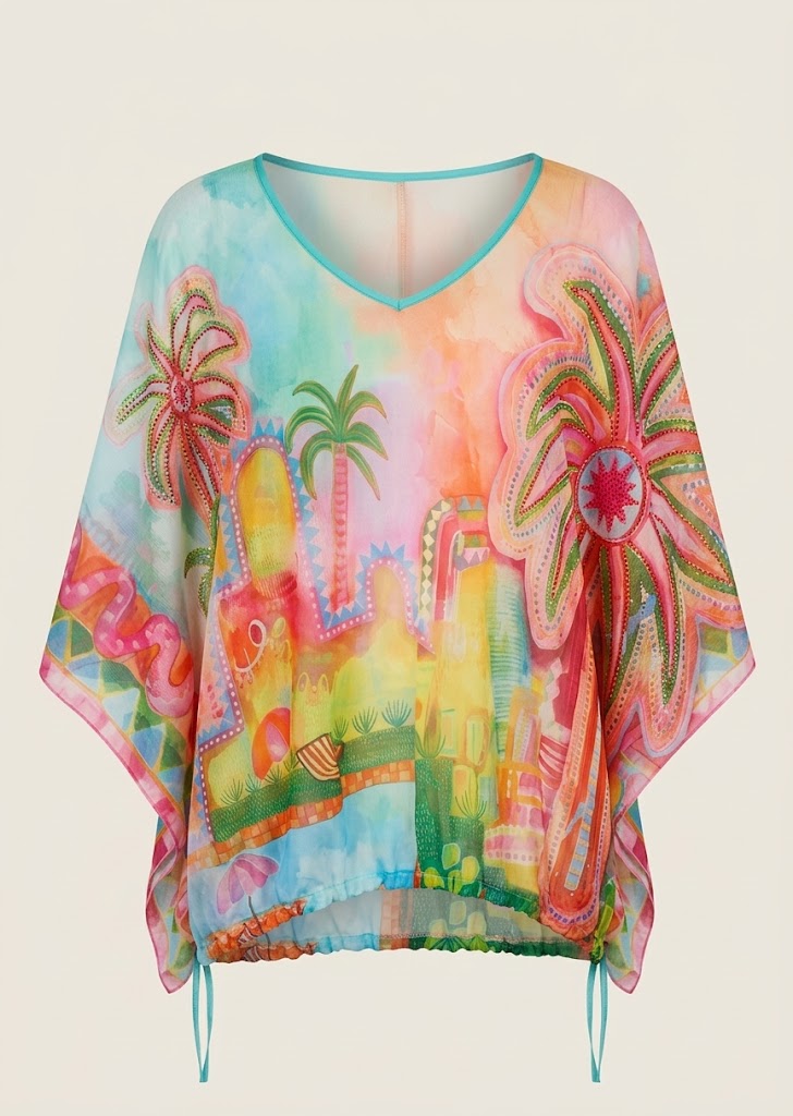 Tropical Watercolor Poncho Blouse