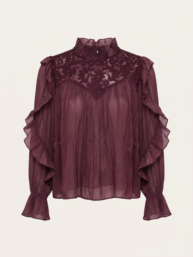 Lace Ruffle Trim Blouse