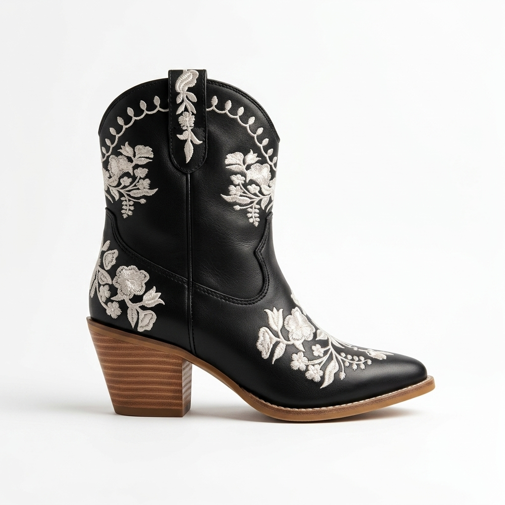White Floral Black Boots