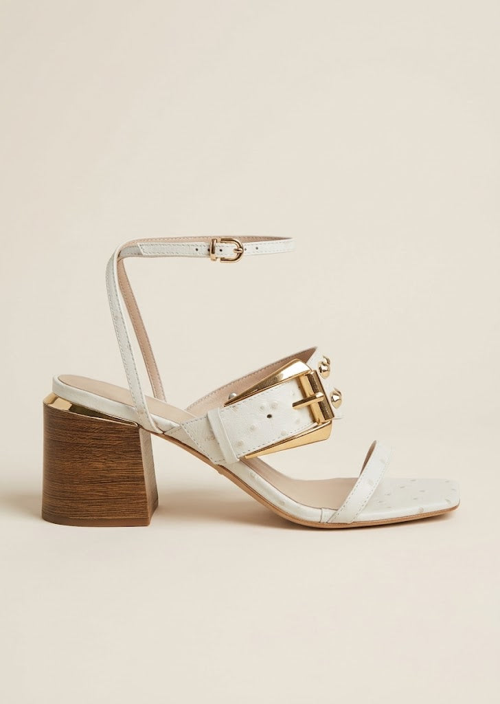 Gold Studs White Block Heels
