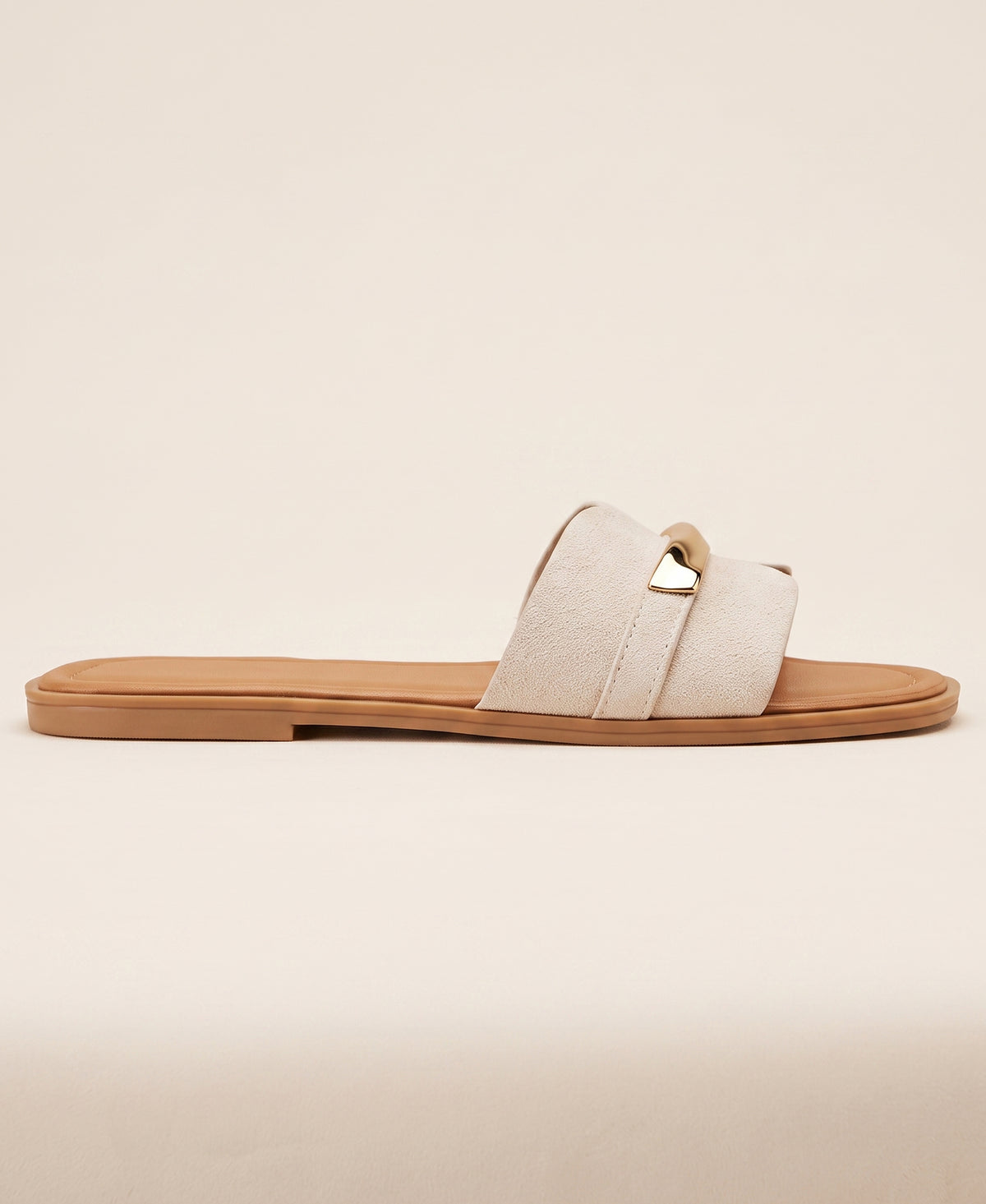Gold Accent Suede Flat Sandals