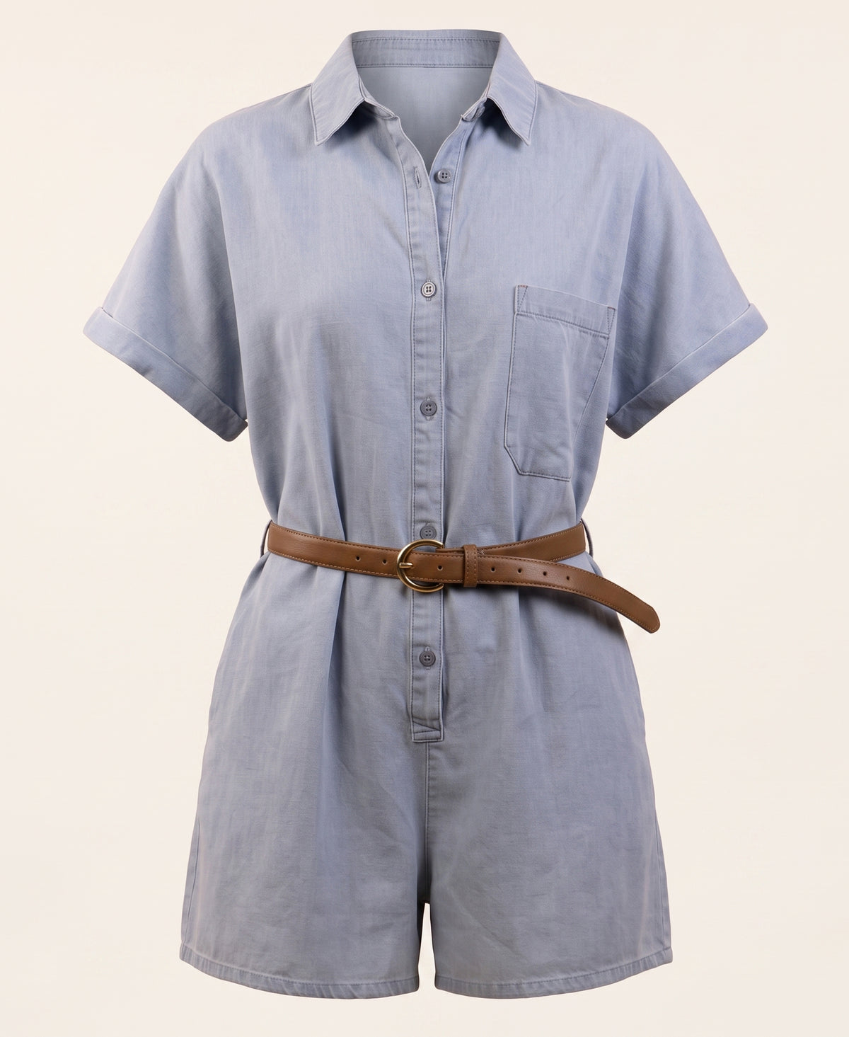 Button Up Belted Romper