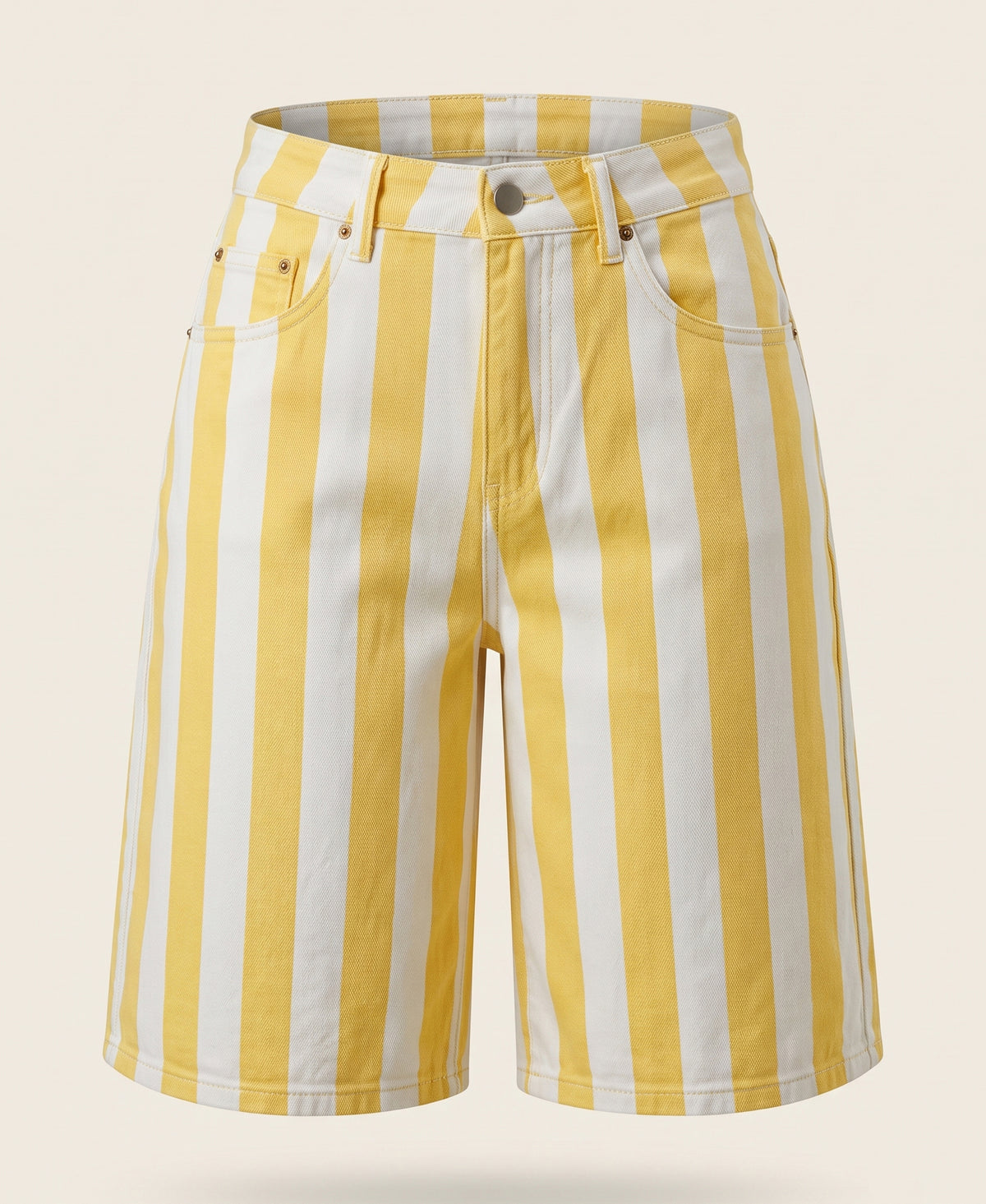 Yellow Striped High Waist Shorts