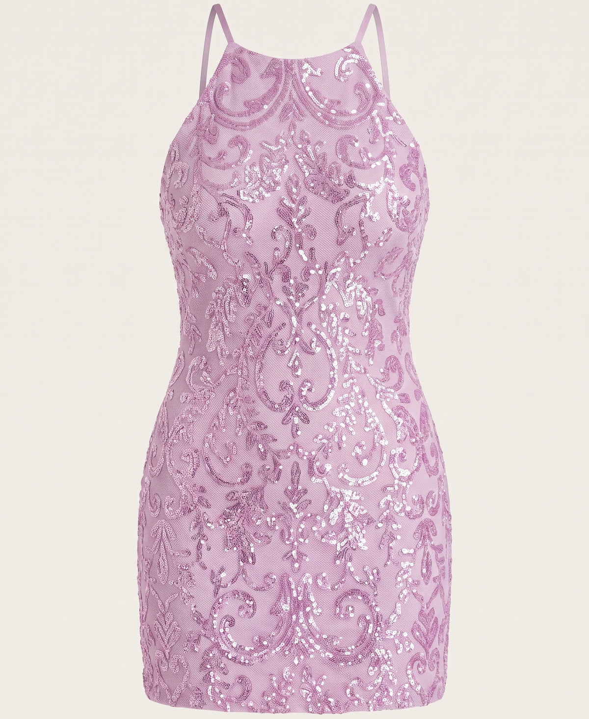 Pink Halter Sequin Mini Dress
