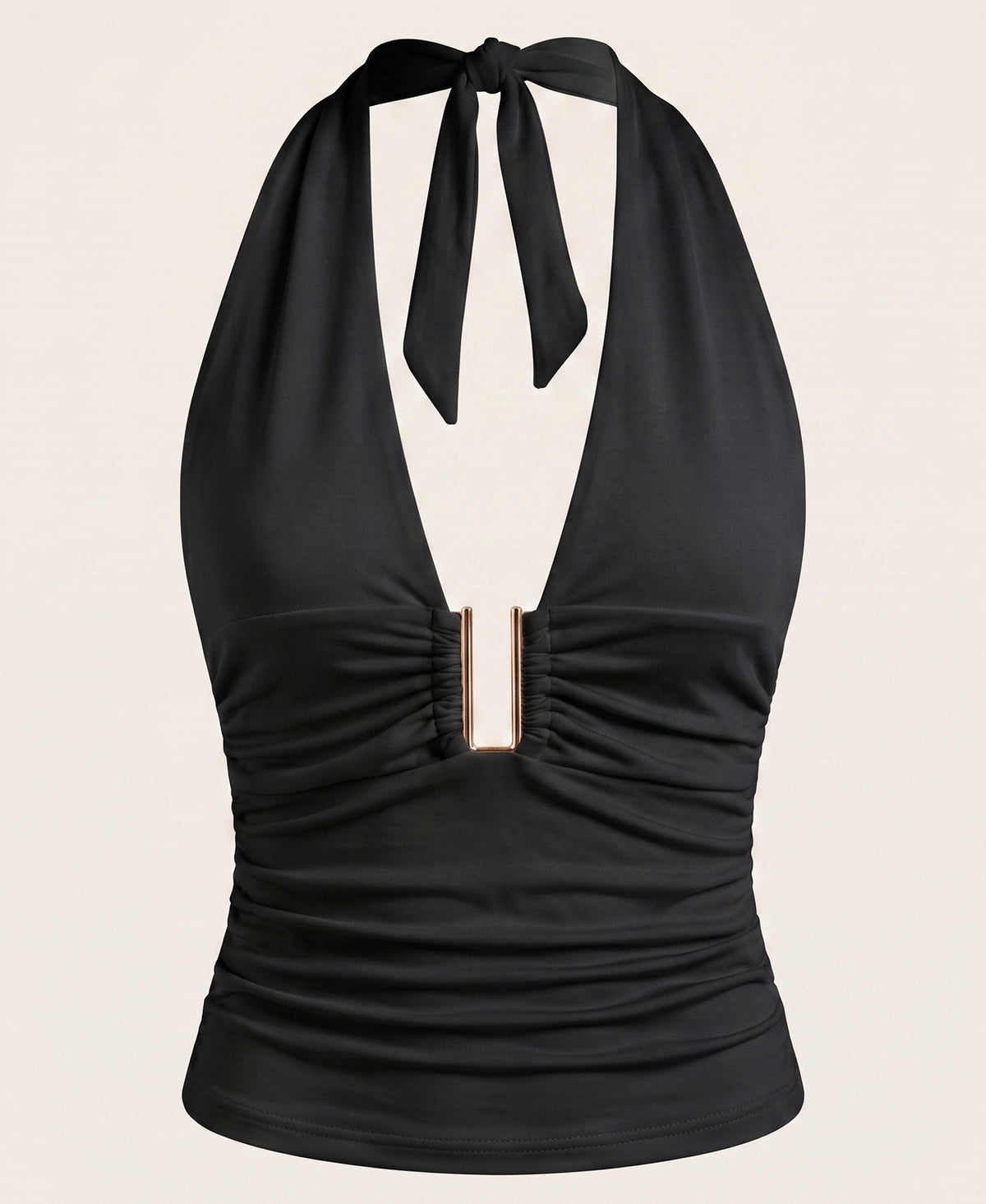 Ruched Halter Metal Detail Top
