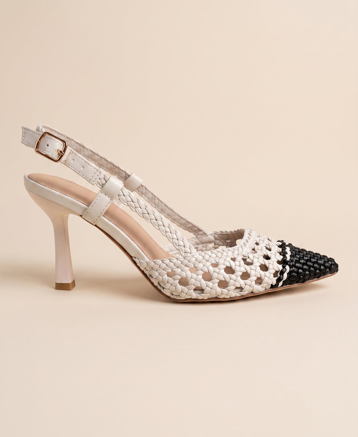 Woven Cap Toe Slingback Heels