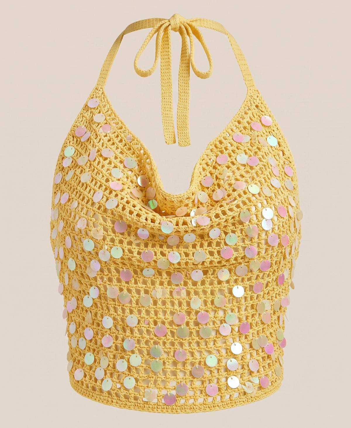 Sequined Crochet Halter Top