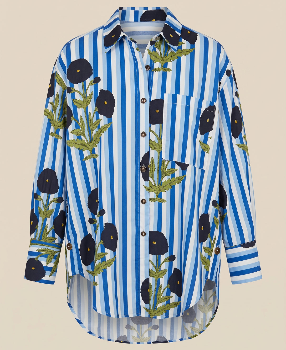 Oversized Floral Stripe Button Up Shirt