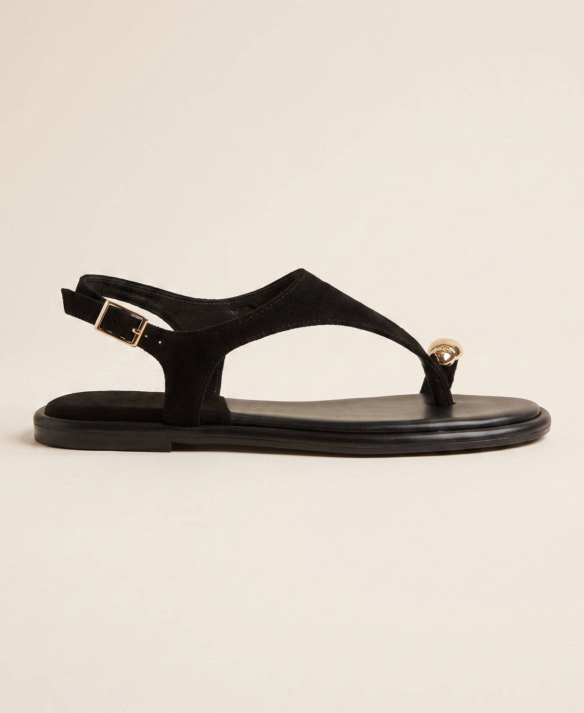 Gold Sphere T Strap Sandals