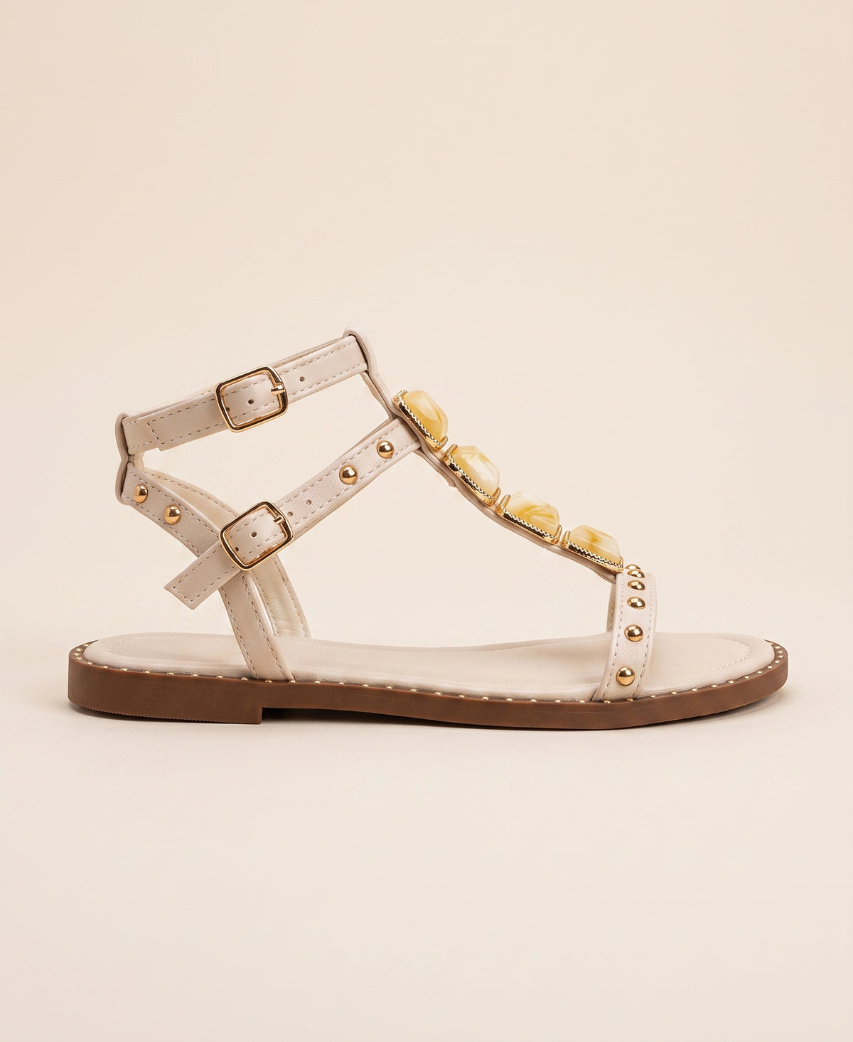 Stone Embellished Ankle Strap Sandals