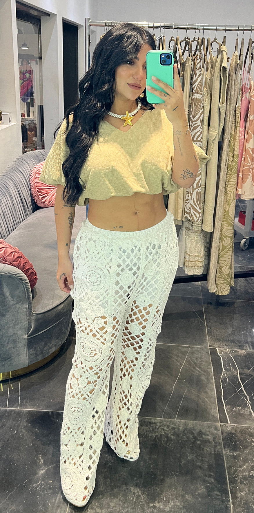 White Crochet Pants