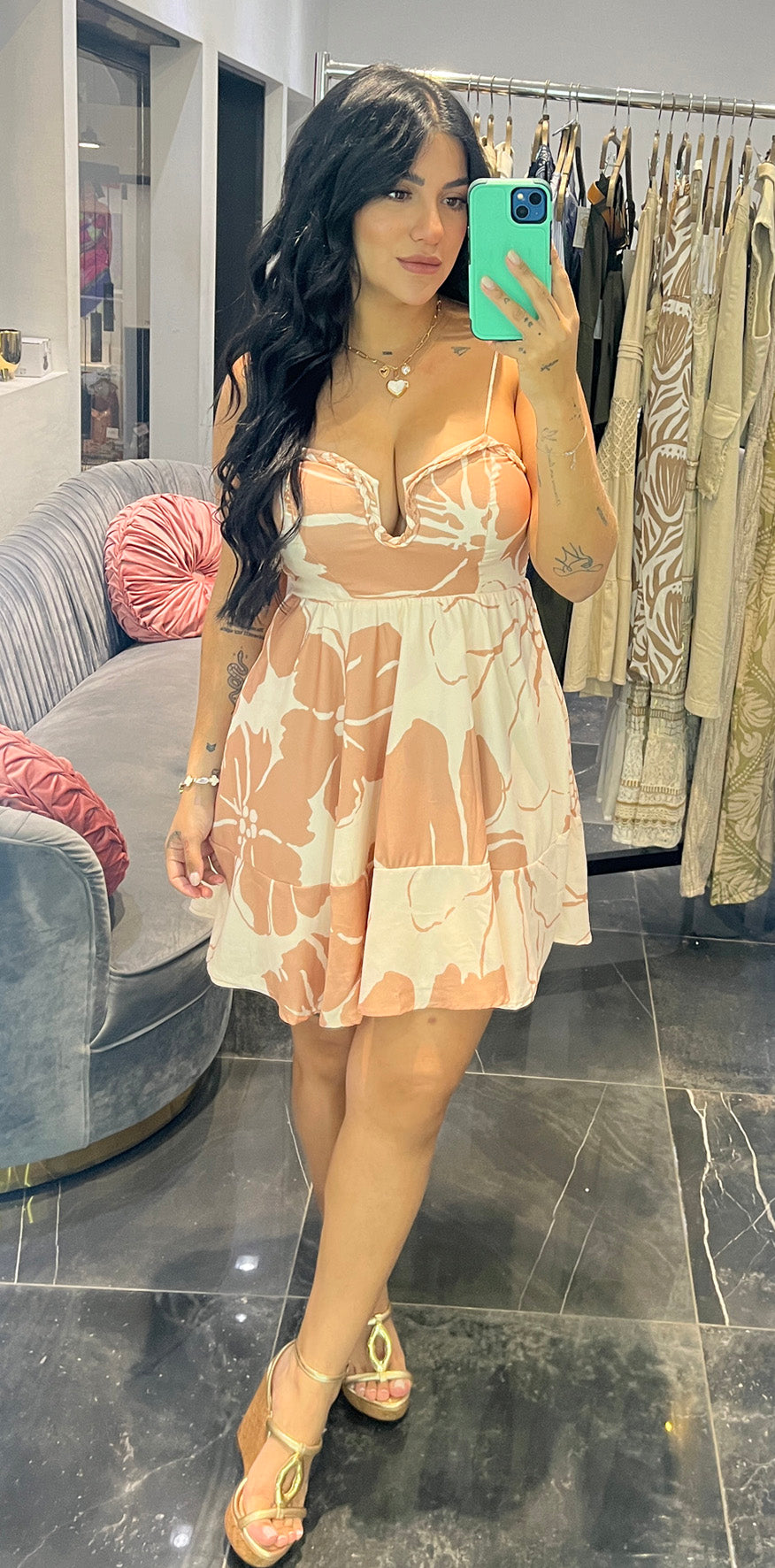 Beige Print Minidress