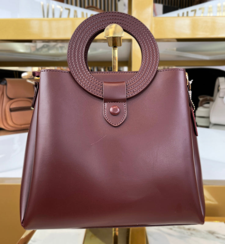 Burgundy Circular Handle Bag