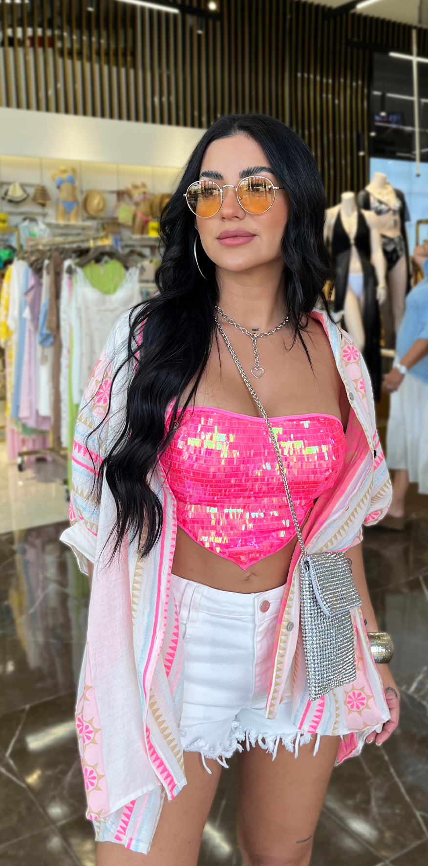 Pink Print White Shirt